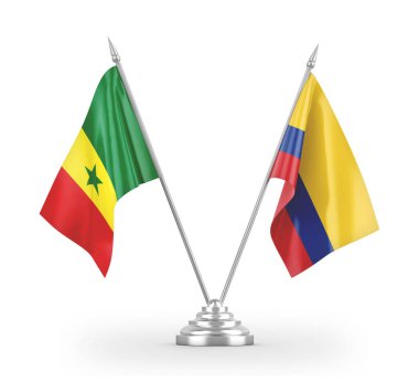 Colombia and Senegal table flags isolated on white 3D rendering