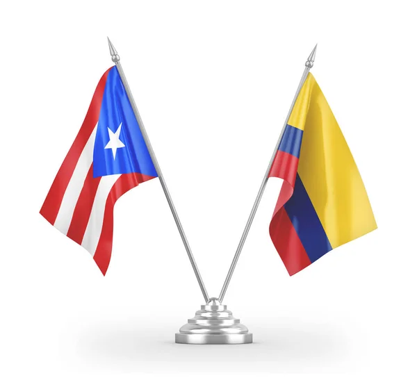 Colombia and Puerto Rico table flags isolated on white 3D rendering — Stockfoto