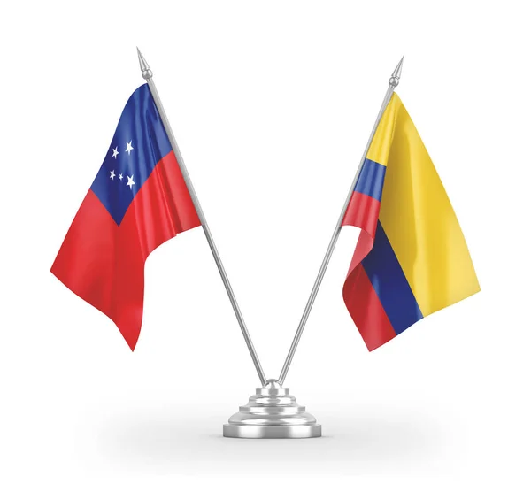 Colombia and Samoa table flags isolated on white 3D rendering — Stock Photo, Image