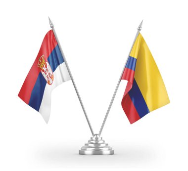 Colombia and Serbia table flags isolated on white 3D rendering