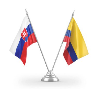 Colombia and Slovakia table flags isolated on white 3D rendering