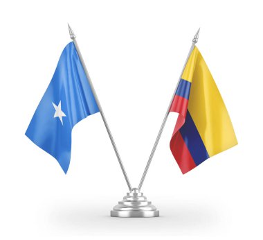 Colombia and Somalia table flags isolated on white 3D rendering