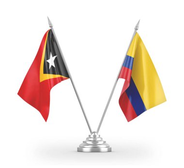 Colombia and Timor-Leste East Timor table flags isolated on white 3D rendering