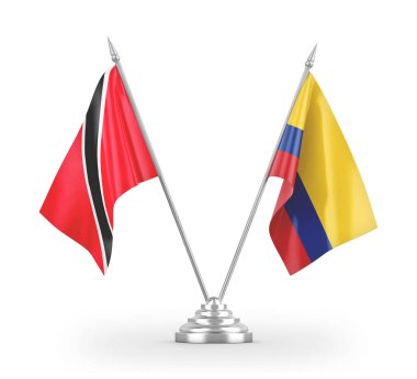 Colombia and Trinidad and Tobago table flags isolated on white 3D rendering