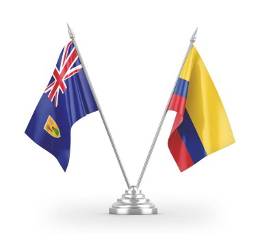 Colombia and Turks and Caicos Islands table flags isolated on white 3D rendering