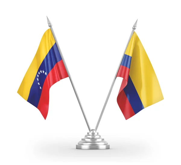 Colombia and Venezuela table flags isolated on white 3D rendering — Stock Photo, Image