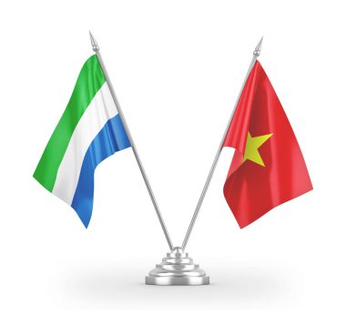 Vietnam and Sierra Leone table flags isolated on white 3D rendering