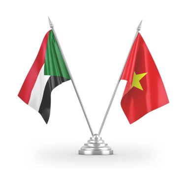 Vietnam and Sudan table flags isolated on white 3D rendering