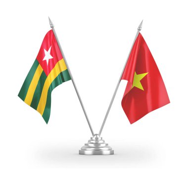Vietnam and Togo table flags isolated on white 3D rendering