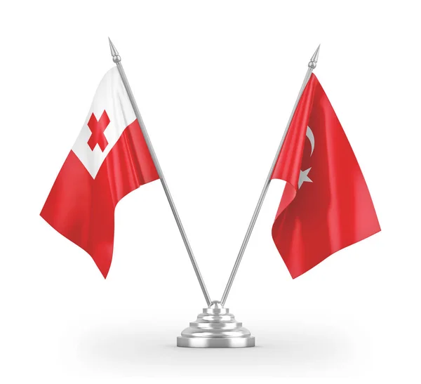 Törökország és Tonga táblázat zászlók elszigetelt fehér 3d renderelés — Stock Fotó