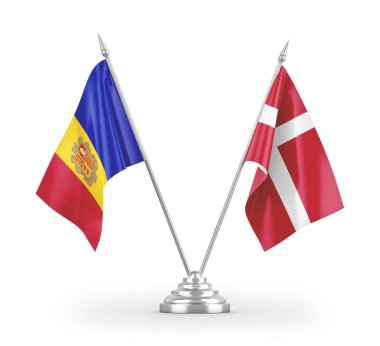 Danimarka ve Andorra tablo bayrakları beyaz arkaplanda izole edilmiş 3d görüntüleme  