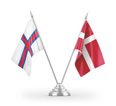 Danimarka ve Faroe Adaları masa bayrakları beyaz zemin üzerinde izole edilmiş 3d görüntüleme 