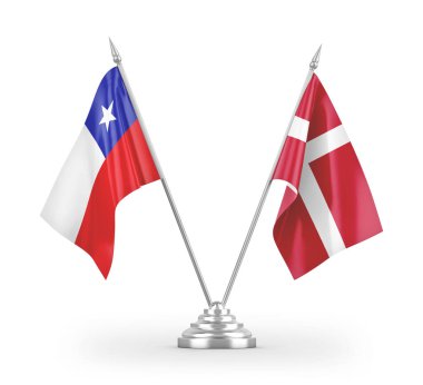 Danimarka ve Şili bayrakları beyaz arkaplanda izole edilmiş 3d görüntüleme 