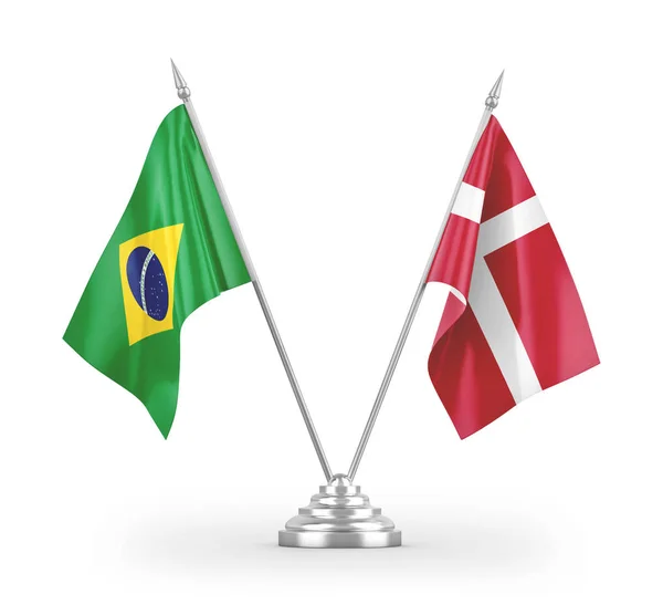 Данія Бразилія Настільні Прапори Ізольовані Білому Тлі Рендеринга — стокове фото