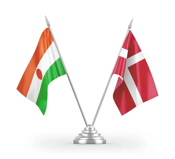 Denemarken Niger Tafelvlaggen Geïsoleerd Witte Achtergrond Rendering — Stockfoto