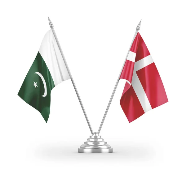 Dánsko Pákistán Tabulky Vlajky Izolované Bílém Pozadí Vykreslování — Stock fotografie