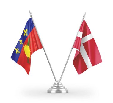 Danimarka ve Guadeloupe tablo bayrakları beyaz arkaplanda izole edilmiş 3d görüntüleme 