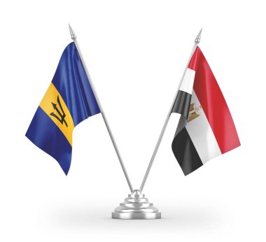 Mısır ve Barbados masa bayrakları beyaz arkaplandaki 3D görüntüleme 