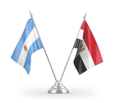 Mısır ve Arjantin bayrakları beyaz arka planda izole edilmiş 3D görüntüleme