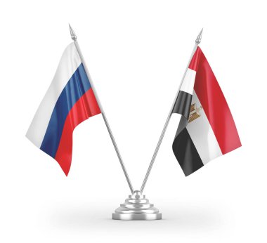 Mısır ve Rusya bayrakları beyaz arkaplanda izole edilmiş 3D görüntüleme