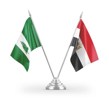 Mısır ve Norfolk Adaları masa bayrakları beyaz arka planda izole edilmiş 3D görüntüleme