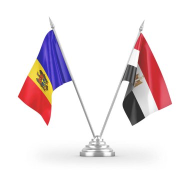 Mısır ve Moldova masa bayrakları beyaz arkaplandaki 3D görüntüleme