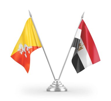 Mısır ve Bhutan masa bayrakları beyaz arkaplandaki 3D görüntüleme 