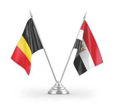Mısır ve Belçika bayrakları beyaz arkaplandaki 3D görüntüleme