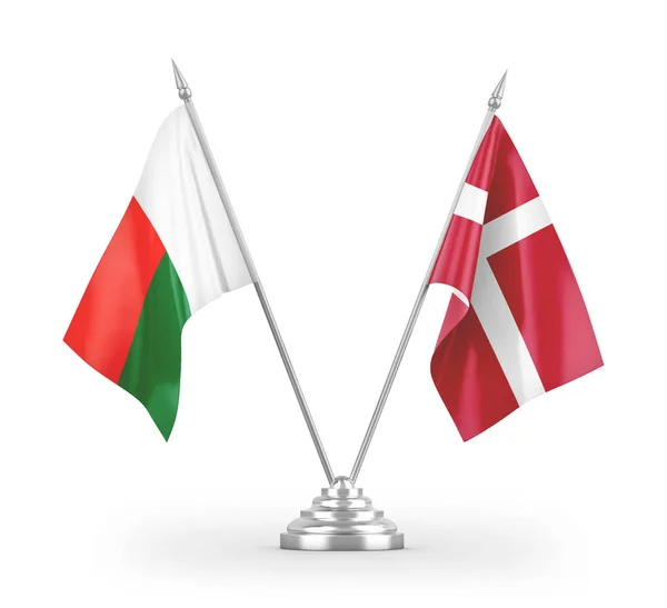 Denmark Madagascar Table Flags Isolated White Background Rendering — Stock Photo, Image