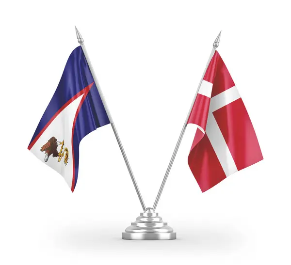 Dania Samoa Amerykańskie Tabeli Flagi Izolowane Białym Tle Renderowania — Zdjęcie stockowe