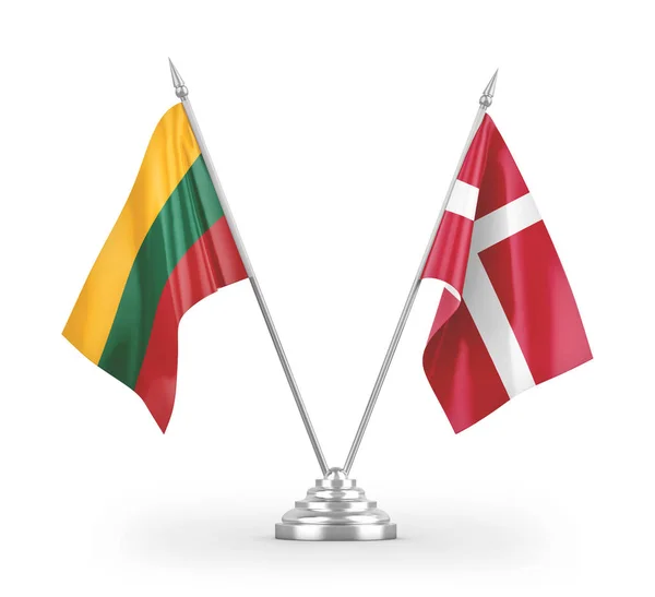 Dánsko Litva Tabulky Vlajky Izolované Bílém Pozadí Vykreslování — Stock fotografie