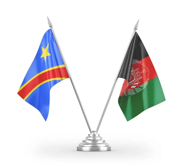 Banderas Mesa Afganistán República Democrática Del Congo Aisladas Sobre Fondo — Foto de Stock