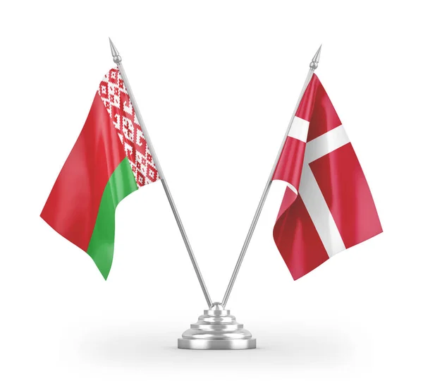 Dánsko Bělorusko Tabulky Vlajky Izolované Bílém Pozadí Vykreslování — Stock fotografie