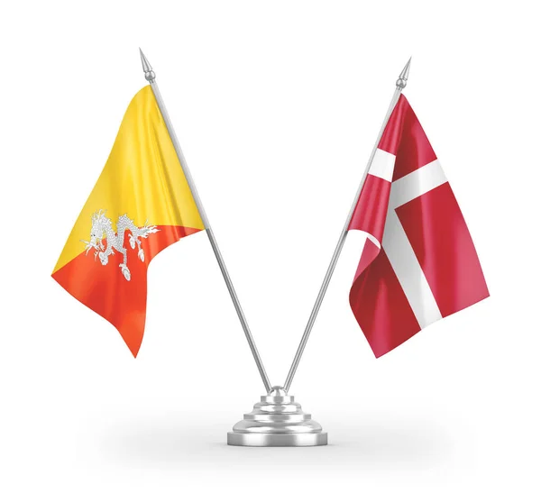 Dánsko Bhútán Tabulky Vlajky Izolované Bílém Pozadí Vykreslování — Stock fotografie