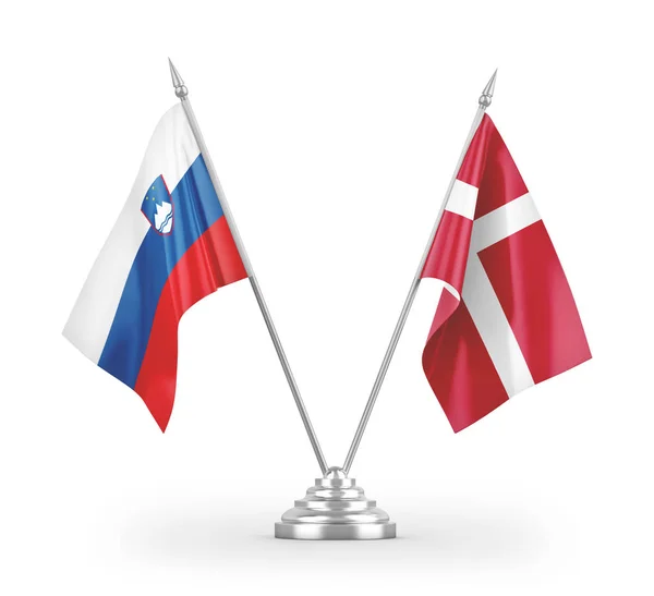 Данія Словенія Настільні Прапори Ізольовані Білому Тлі Рендеринга — стокове фото