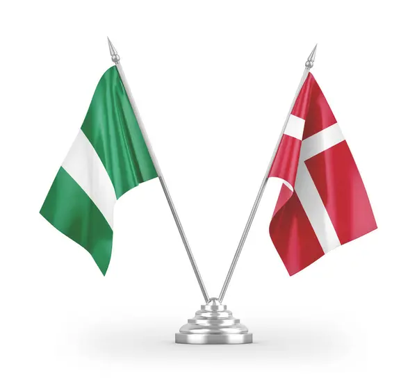 Dánsko Nigérie Tabulky Vlajky Izolované Bílém Pozadí Vykreslování — Stock fotografie