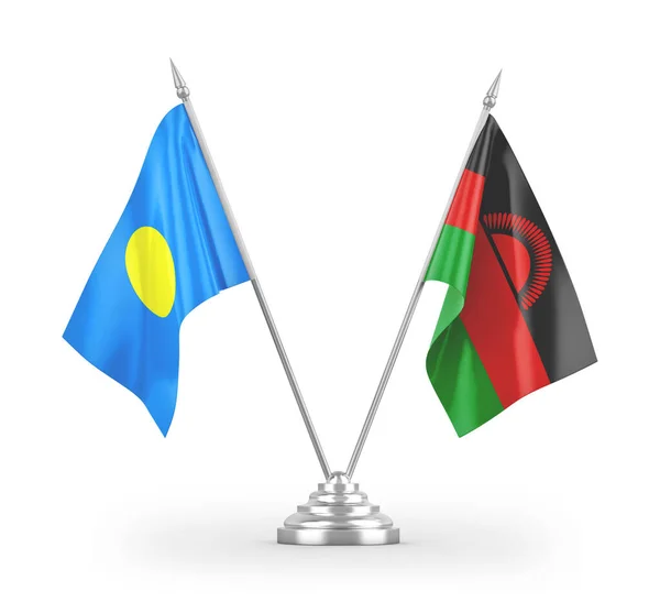 Beyaz Arkaplanda Izole Edilmiş Malawi Palau Masa Bayrakları Görüntüleme — Stok fotoğraf