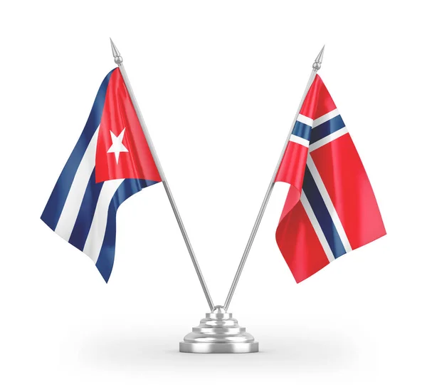 Норвегія Куба Настільні Прапори Ізольовані Білому Фоні Рендеринга — стокове фото