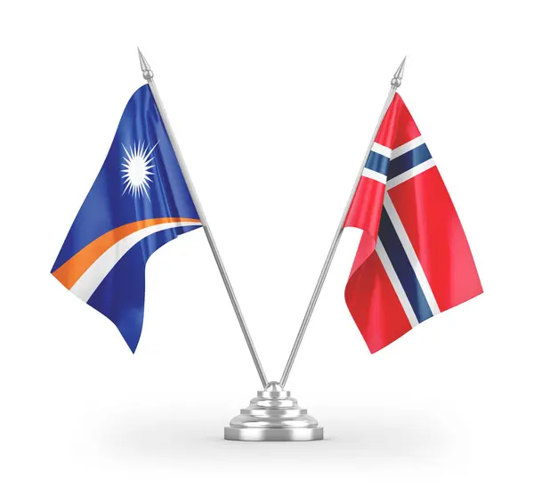 Bandiere Tavolo Norvegia Isole Marshall Isolate Sfondo Bianco Rendering — Foto Stock