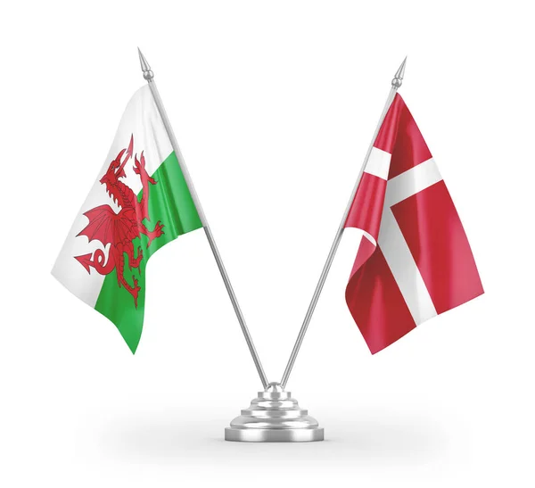 Dánsko Wales Tabulky Vlajky Izolované Bílém Pozadí Vykreslování — Stock fotografie