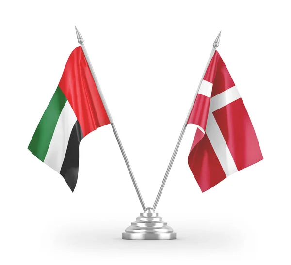 Dania Zjednoczone Emiraty Arabskie Tabeli Flagi Izolowane Białym Tle Renderowania — Zdjęcie stockowe