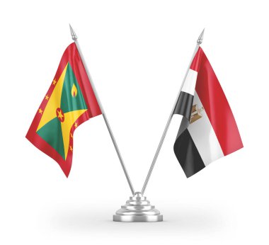 Mısır ve Grenada masa bayrakları beyaz arkaplandaki 3D görüntüleme