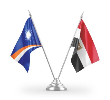 Mısır ve Marshall Adaları masa bayrakları beyaz arkaplandaki 3D görüntüleme