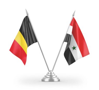 Suriye ve Belçika masa bayrakları beyaz arkaplan 3D görüntüleme üzerinde izole edildi