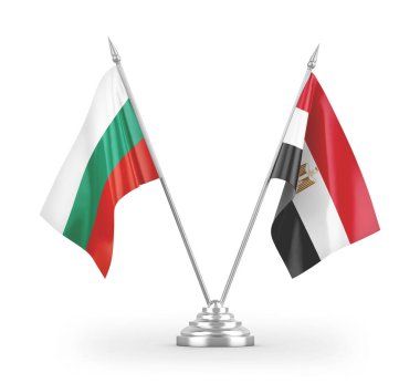 Mısır ve Bulgaristan 'ın bayrakları beyaz arkaplandaki 3D görüntülerde izole edildi