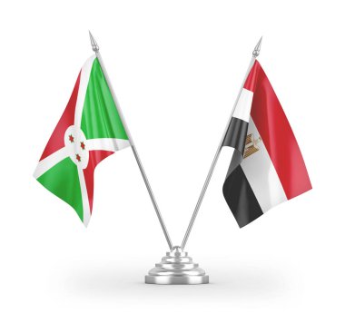 Mısır ve Burundi masa bayrakları beyaz arkaplandaki 3D görüntüleme 