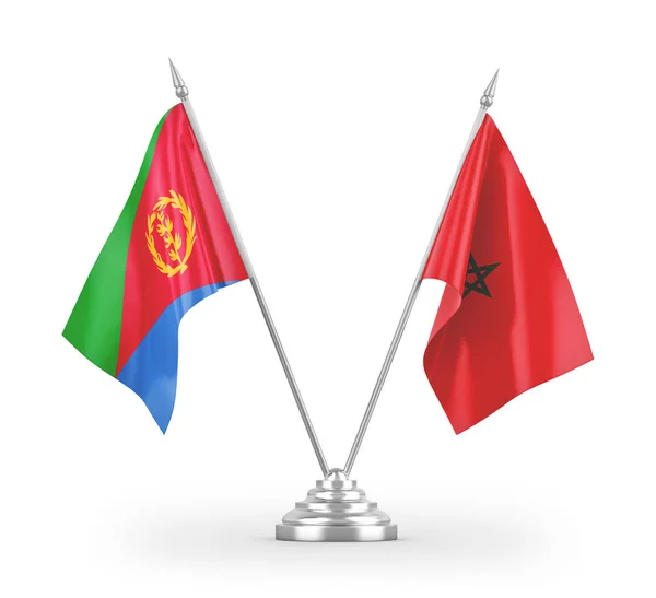 Banderas Mesa Marruecos Eritrea Aisladas Sobre Fondo Blanco — Foto de Stock