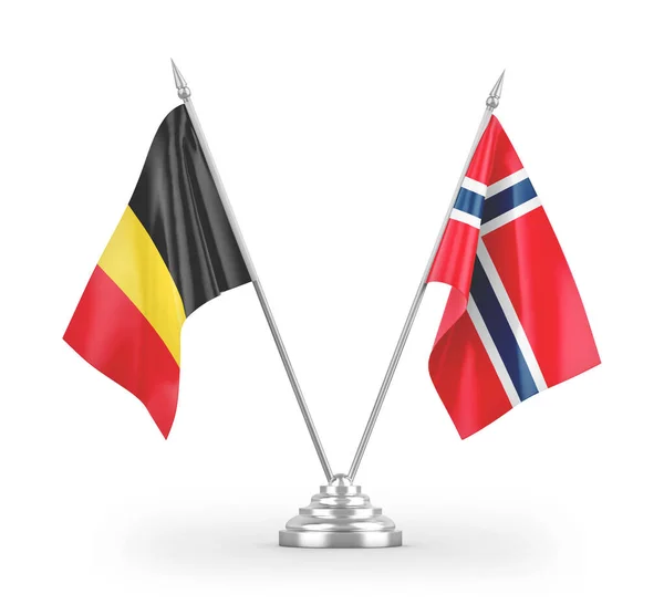 Norge Och Belgien Tabell Flaggor Isolerade Vit Bakgrund Rendering — Stockfoto