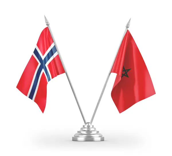 Banderas Mesa Marruecos Noruega Aisladas Sobre Fondo Blanco —  Fotos de Stock