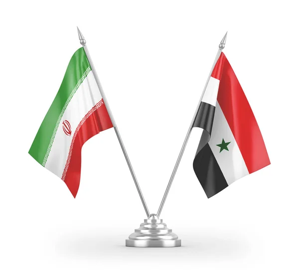 Banderas Mesa Siria Irán Aisladas Sobre Fondo Blanco — Foto de Stock
